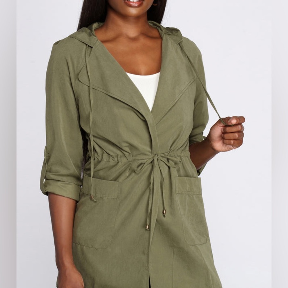 Love Tree Jacket Women's Green Boho Hipster Trench Casual Soft Hoodie Size Small